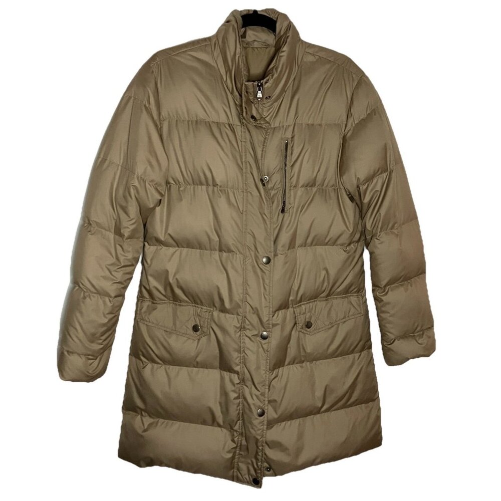 Lauren Ralph Lauren Puffer Coat Womens Tan Mid Long Full Zip Winter Down Filled